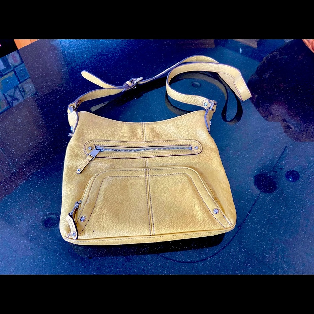 Tignanello Yellow zipper hobo style bag